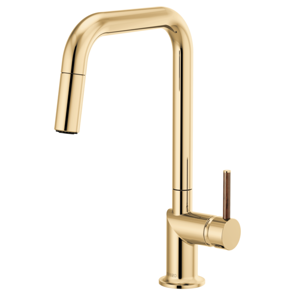 BRIZO 63065LF Pull-Down Faucet with Square Spout - Wood Lever Handle