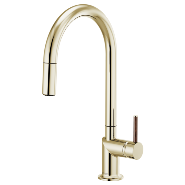 BRIZO 63075LF Pull-Down Faucet with Arc Spout - Wood Lever Handle