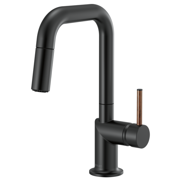 BRIZO 63965LF Pull-Down Prep Faucet with Square Spout - Wood Lever Handle