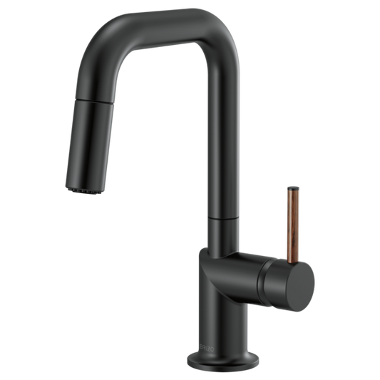 BRIZO 63965LF Pull-Down Prep Faucet with Square Spout - Wood Lever Handle