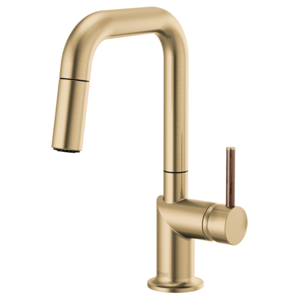 BRIZO 63965LF Pull-Down Prep Faucet with Square Spout - Wood Lever Handle