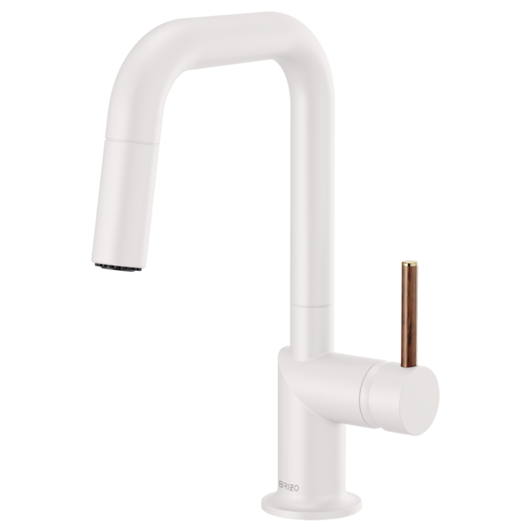 BRIZO 63965LF Pull-Down Prep Faucet with Square Spout - Wood Lever Handle