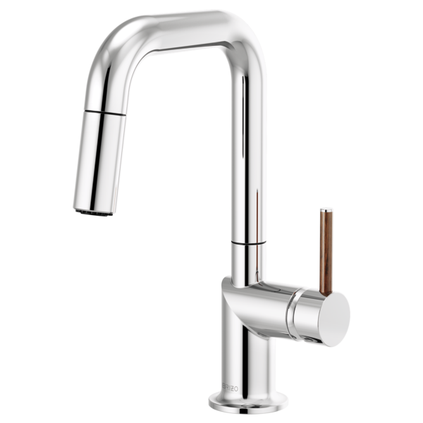 BRIZO 63965LF Pull-Down Prep Faucet with Square Spout - Wood Lever Handle