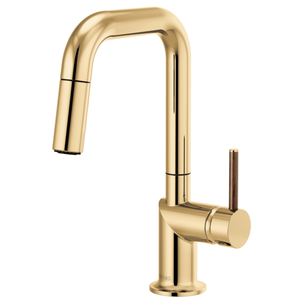 BRIZO 63965LF Pull-Down Prep Faucet with Square Spout - Wood Lever Handle