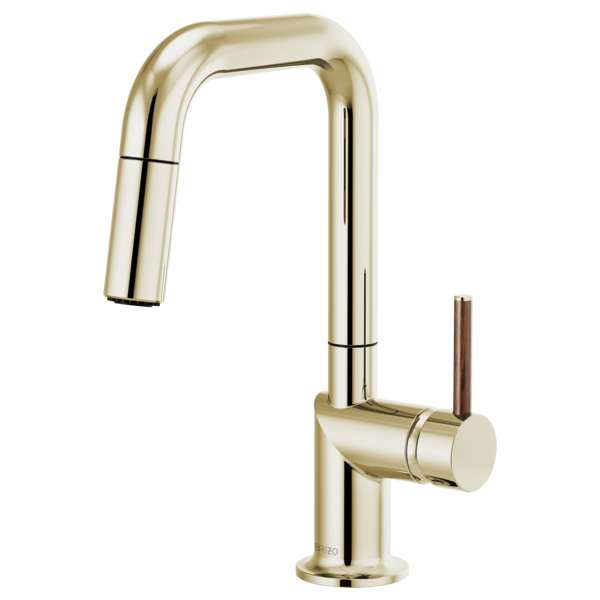 BRIZO 63965LF Pull-Down Prep Faucet with Square Spout - Wood Lever Handle