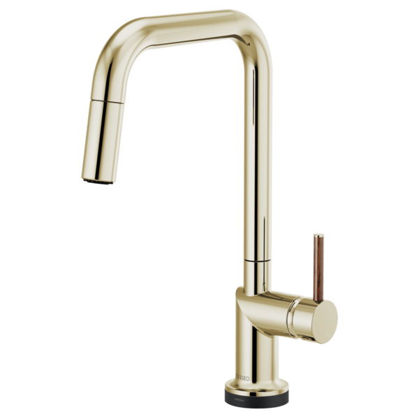 BRIZO 64065LF SmartTouch Pull-Down Kitchen Faucet with Square Spout - Wood Lever Handle