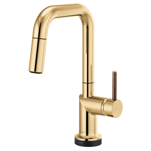 BRIZO 64965LF SmartTouch Pull-Down Prep Kitchen Faucet with Square Spout - Wood Lever Handle