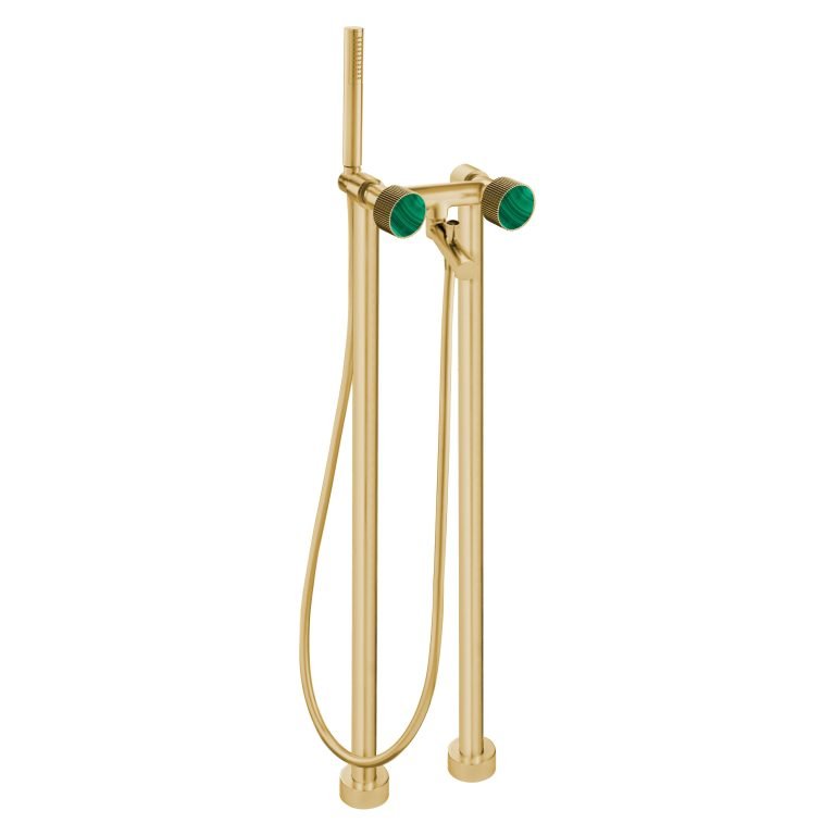 MAIER 82512 Bespoke Floor Mount Tub Filler Curved Handle and Malachite Inlay