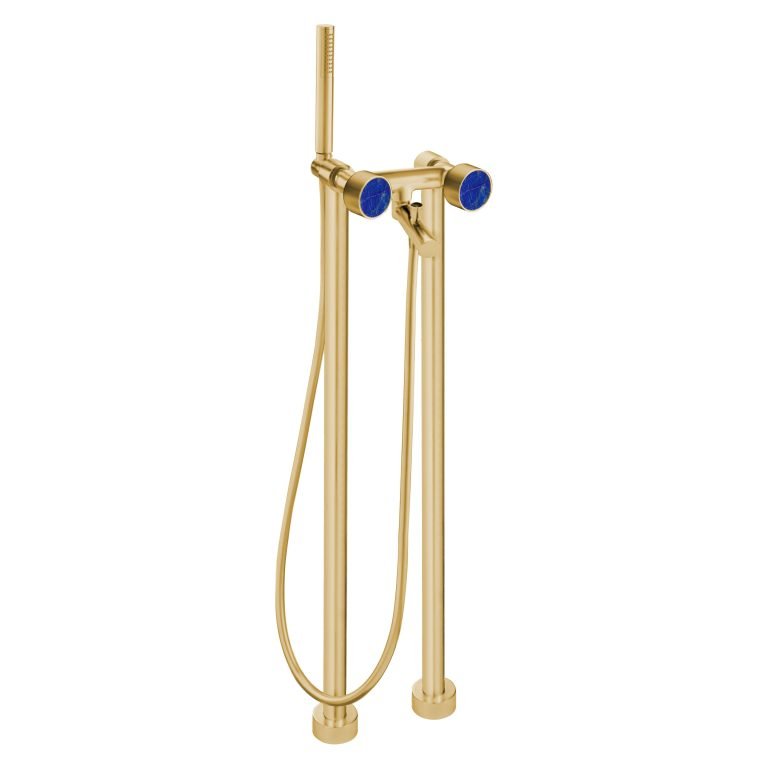 MAIER 82512 Bespoke Floor Mount Tub Filler Plain Handle and Lapis Iazuli Inlay