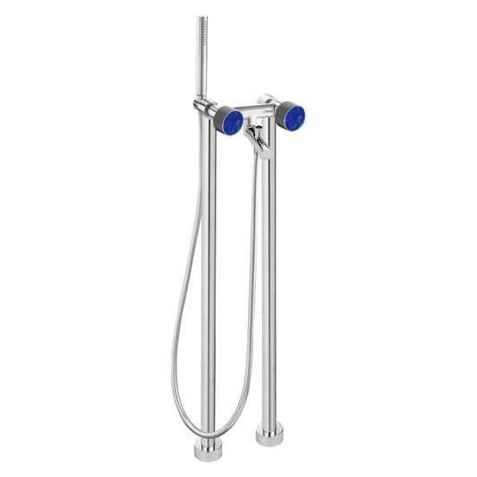 MAIER 82512 Bespoke Floor Mount Tub Filler Curved Handle and Lapis Iazuli Inlay