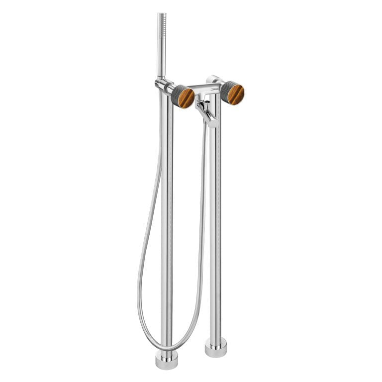 MAIER 82512 Bespoke Floor Mount Tub Filler Curved Handle and Tiger Eye Inlay