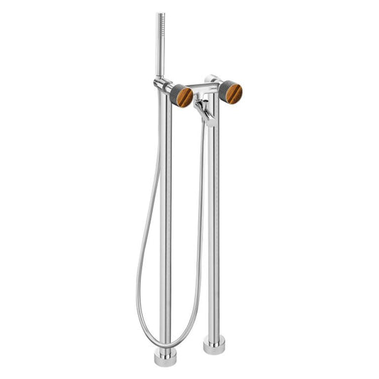 MAIER 82512 Bespoke Floor Mount Tub Filler Curved Handle and Tiger Eye Inlay