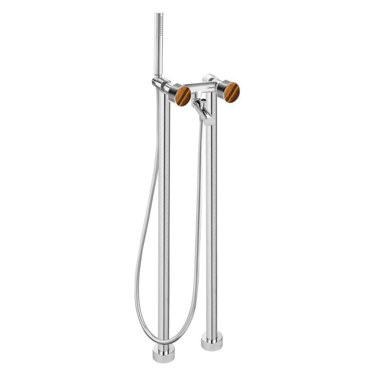 MAIER 82512 Bespoke Floor Mount Tub Filler Stripes Handle and Tiger Eye Inlay