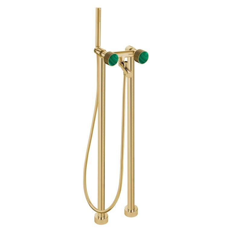 MAIER 82512 Bespoke Floor Mount Tub Filler Curved Handle and Malachite Inlay