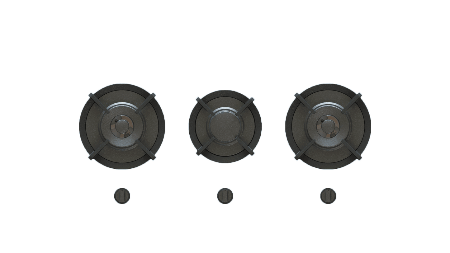 PITT CUSIN CUSIN3BT-NG, 3-Burner, Top Mounted Control Knobs,  BLACK  Burners, Natural Gas