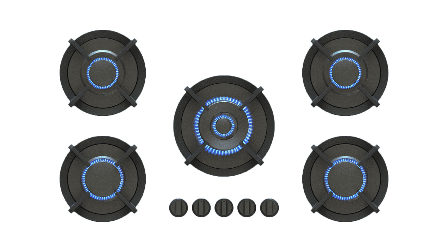 PITT ELBRUS ELBRUS5PT-NG, 5-Burner, Top Mounted Control Knobs, PRO Brass Burners, Natural Gas