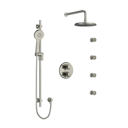 RIOBEL KIT446MMRDJ Momenti Type T/P (Thermostatic/Pressure Balance) Double Coaxial System With Hand Shower Rail 4 Body Jets And Shower Head