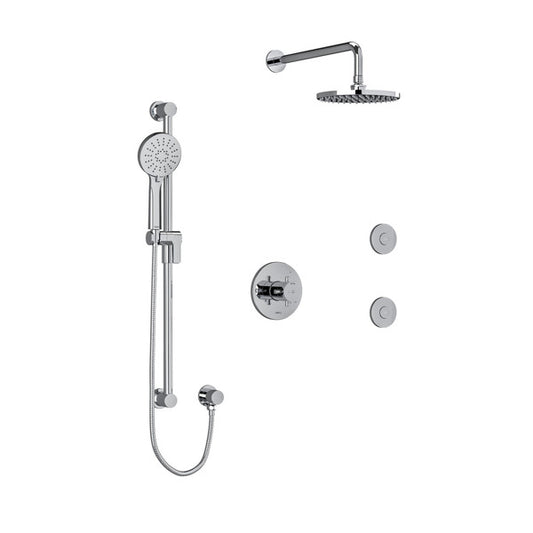 RIOBEL KIT3545EDTM Edge Type T/P (Thermostatic/Pressure Balance) 1/2 Inch Coaxial 3-Way System Hand Shower Rail Elbow Supply Shower Head And 2 Body Jets