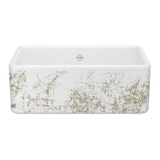 SHAWS MS3018 30 Inch Shaker White Single Bowl Farmhouse Apron Front Fireclay Kitchen Sink With Metallic Design