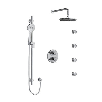 RIOBEL KIT446MMRDJ Momenti Type T/P (Thermostatic/Pressure Balance) Double Coaxial System With Hand Shower Rail 4 Body Jets And Shower Head