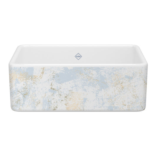 SHAWS MS3018 30 Inch Shaker White Single Bowl Farmhouse Apron Front Fireclay Kitchen Sink With Patina Design