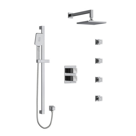 RIOBEL KIT446RF Reflet Type T/P (Thermostatic/Pressure Balance) Double Coaxial System With Hand Shower Rail 4 Body Jets And Shower Head