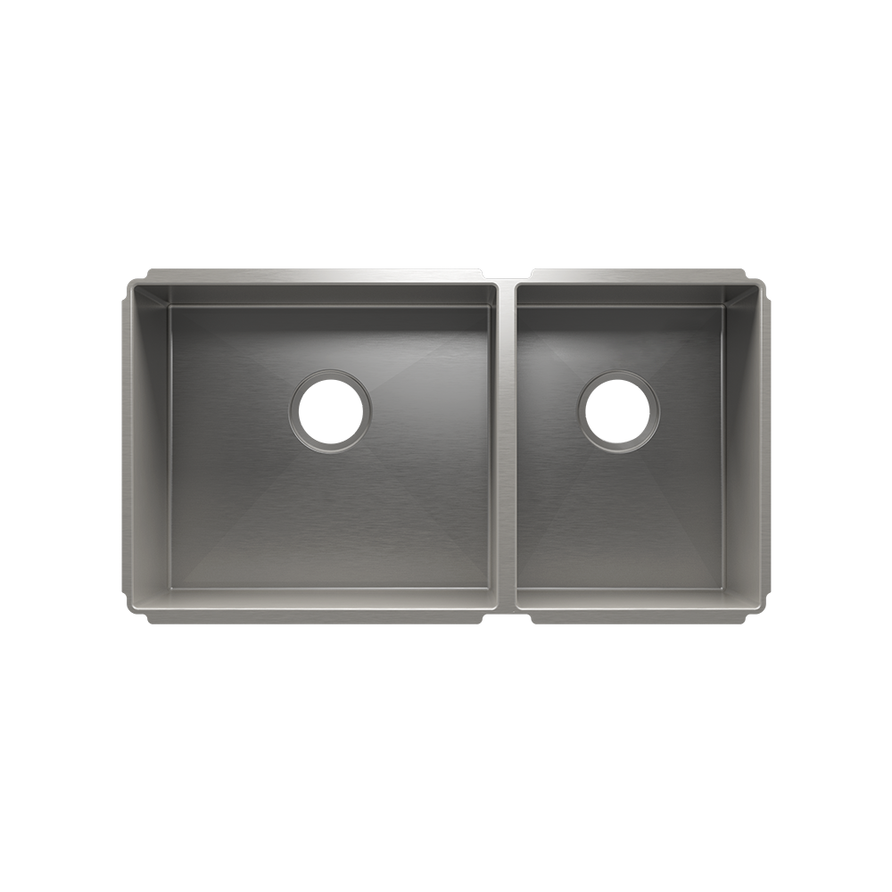 HOME REFINEMENTS 003934 Undermount J7 Double Bowl Kitchen Sink, L18"X16"X8" R12"X16"X8"